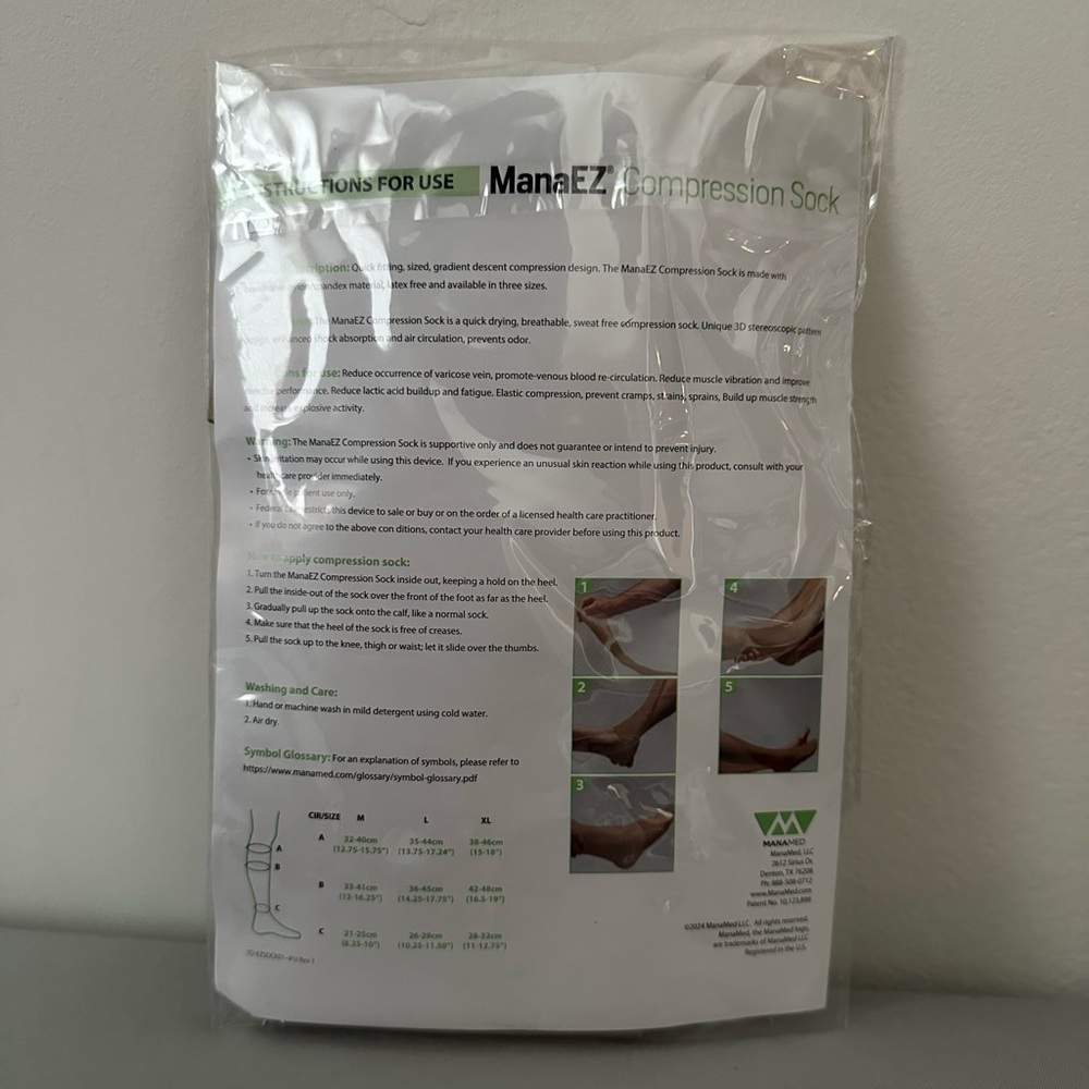 ManaMed ManaEZ Compression Sock Beige Breathable SweatFree Size L (14.25-17.75”)